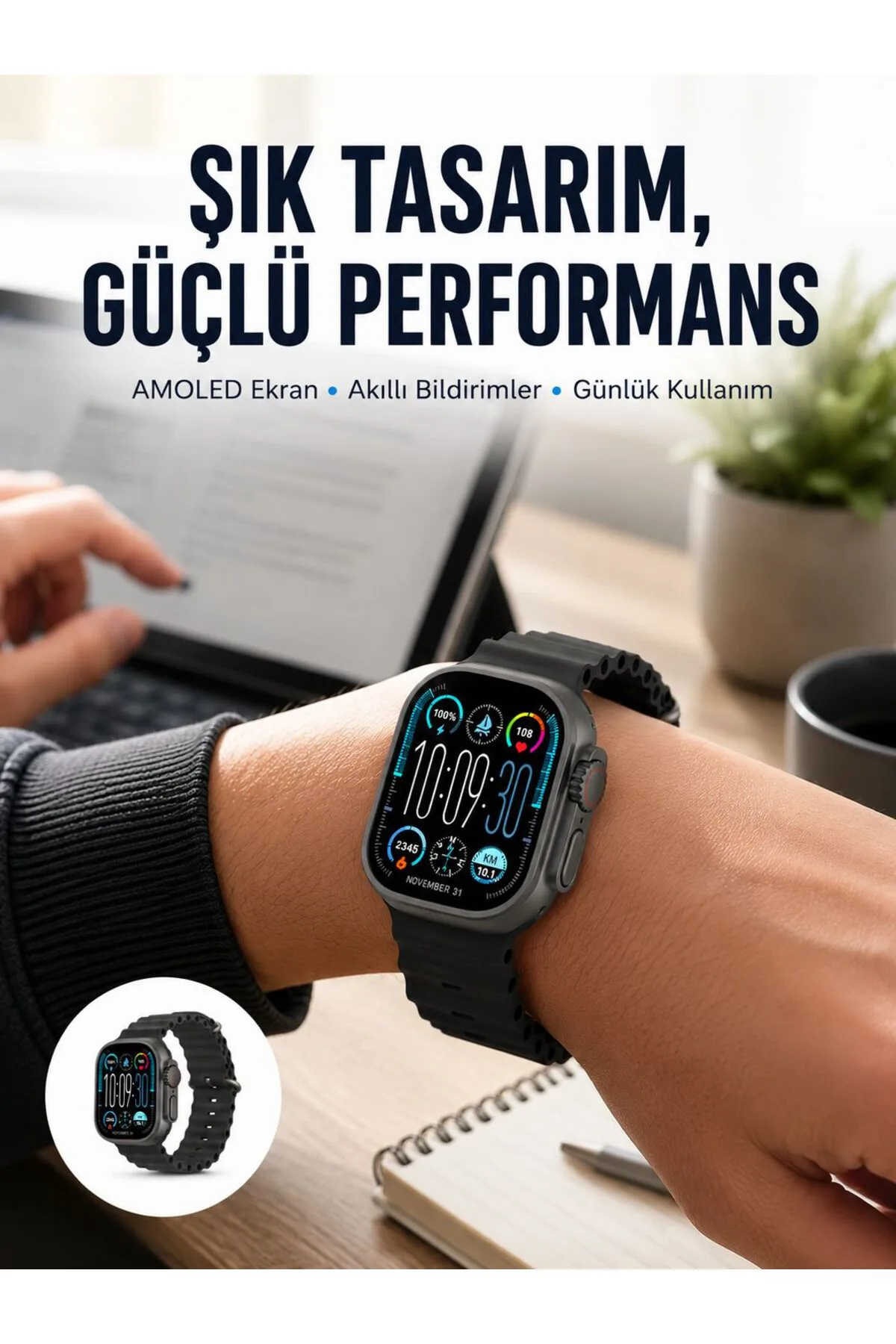 AMOLED Ekran 49mm Ultra Tasarım 3 Kordonlu Akıllı Saat Yeni Nesil