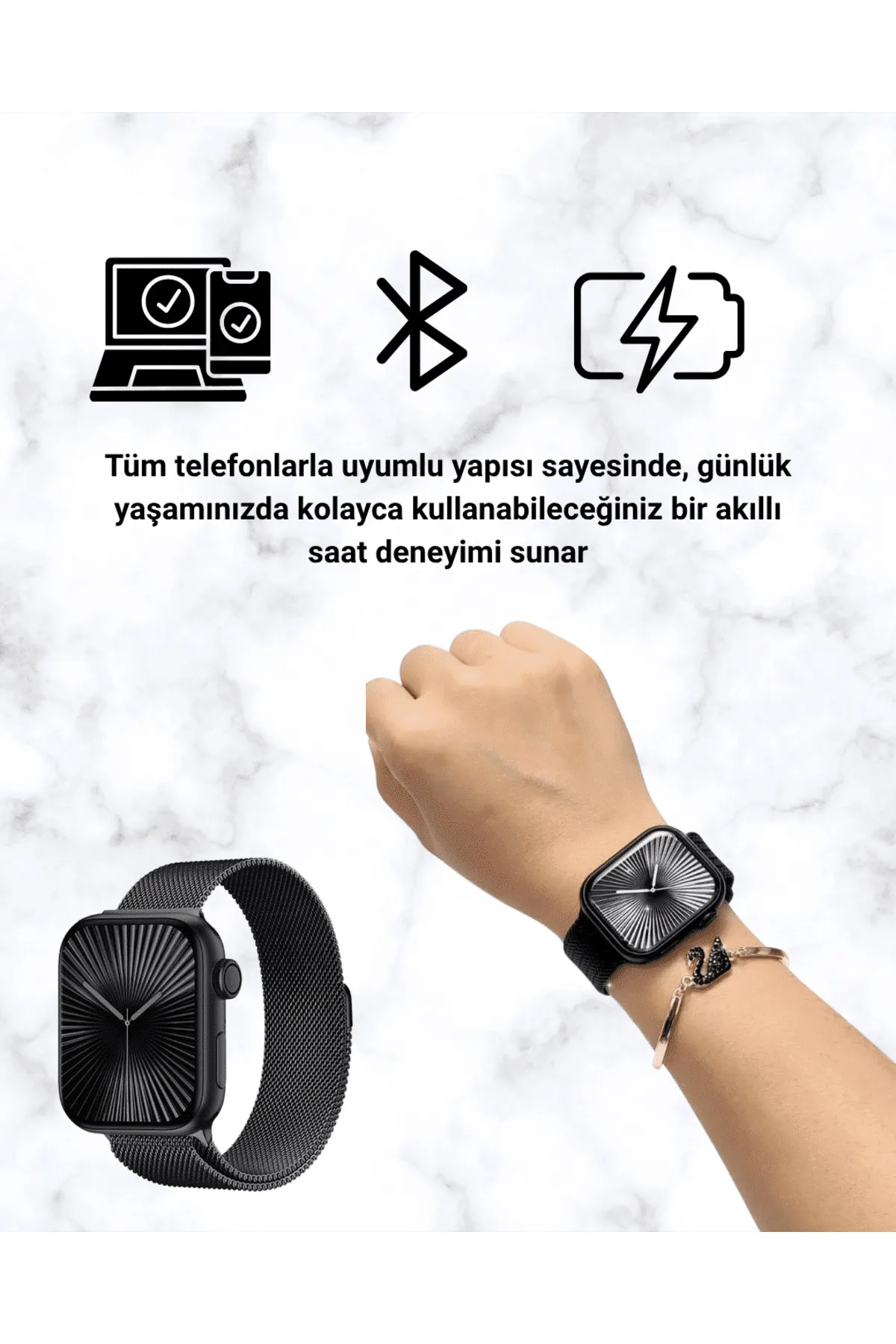 Mini Series 10 Akıllı Saat | 3 Kordon + Bileklik Hediyeli, Tüm Telefonlarla Uyumlu