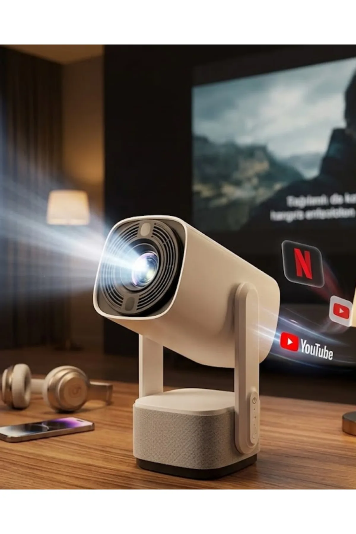 Akıllı Projeksiyon Powerbankli Taşınabilir Sinema Projektörü 4k HD Kaliteli