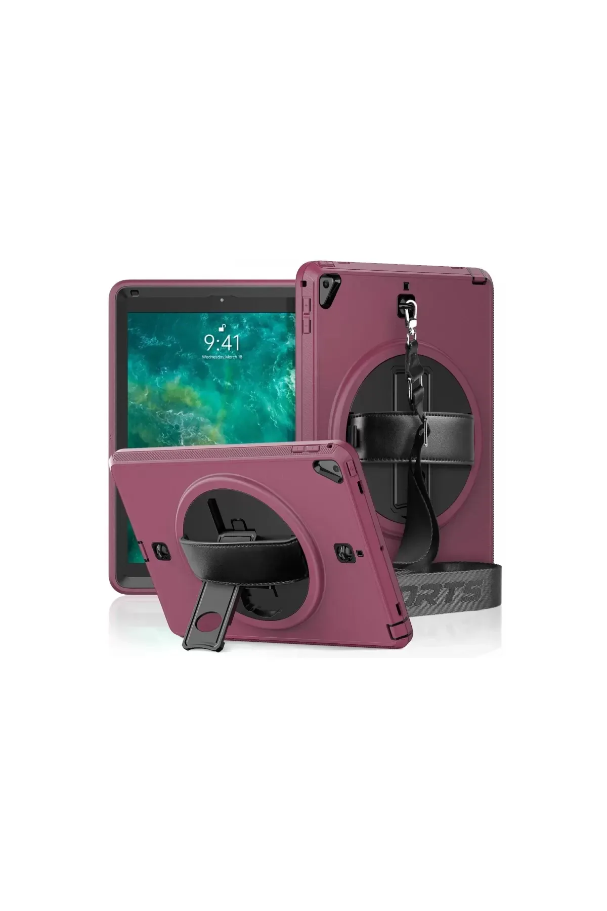 Newface Apple iPad 5 Air 9.7 Kılıf Strap-C Otterbox Tablet Kapak - Mürdüm