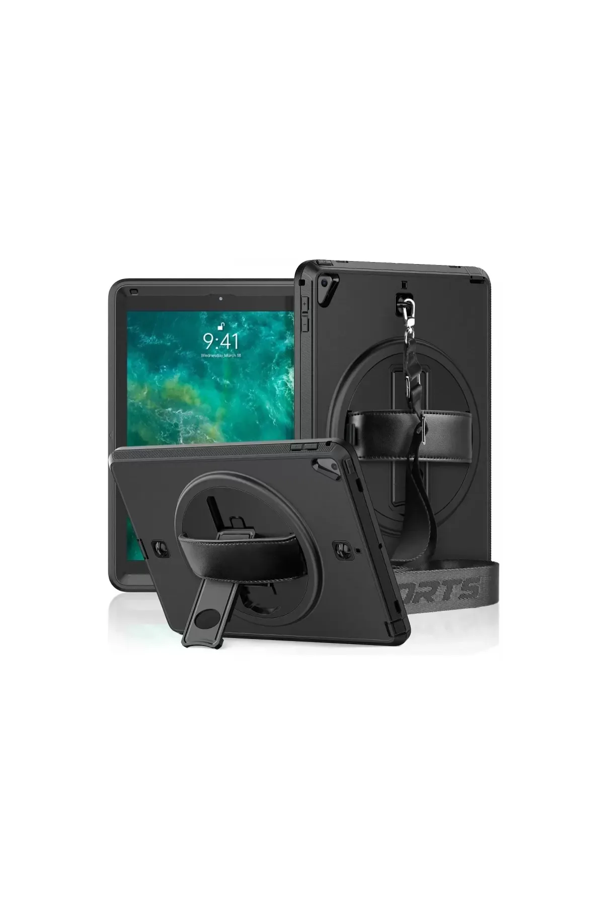 Newface Apple iPad 5 Air 9.7 Kılıf Strap-C Otterbox Tablet Kapak - Siyah
