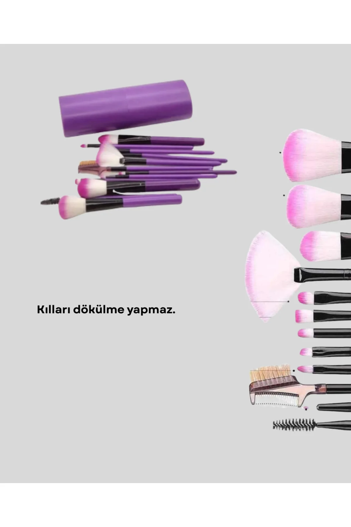 Ultra Yumuşak 12’li Makyaj Fırça Seti – Dökülme Yapmaz, Dalin Şampuan ile Temizlenebilir