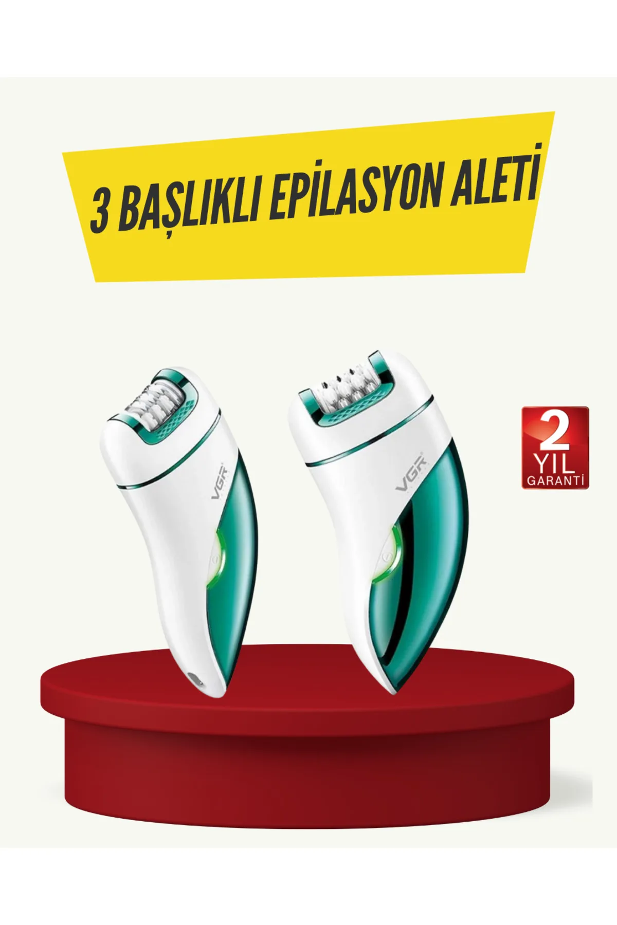 Profesyonel 3 in 1 Epilasyon Cihazı LED Aydınlatmalı Suya Dayanıklı Şarjlı VGR Epilatör